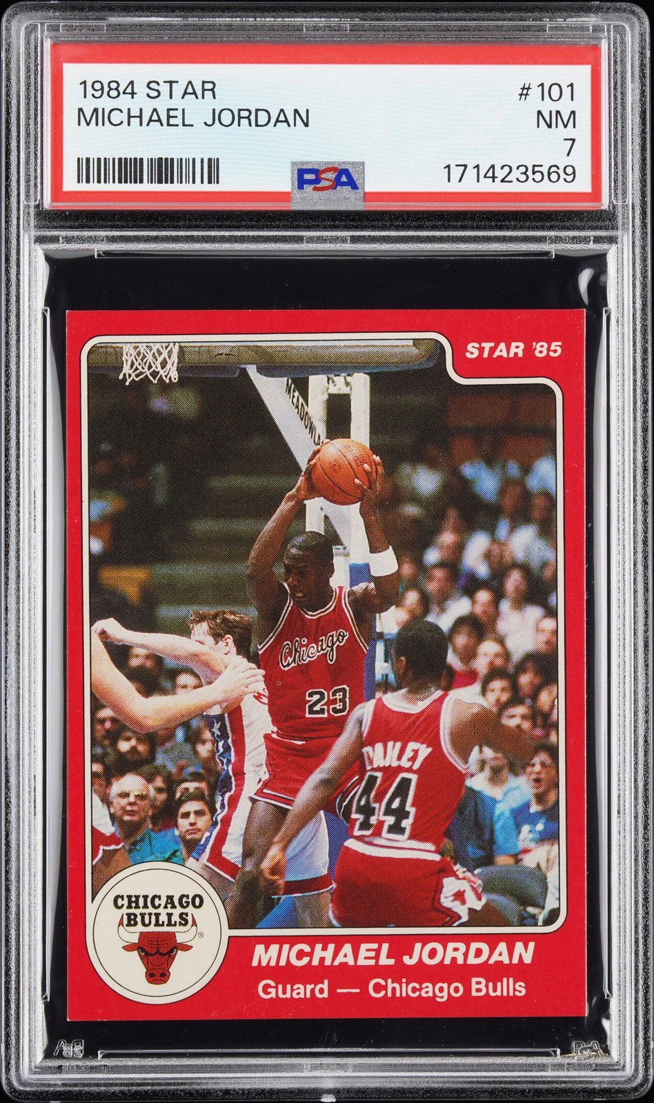 1984 STAR #101 MICHAEL JORDAN ROOKIE RC PSA 7 — $108,000, 99 bids, ending today on eBay