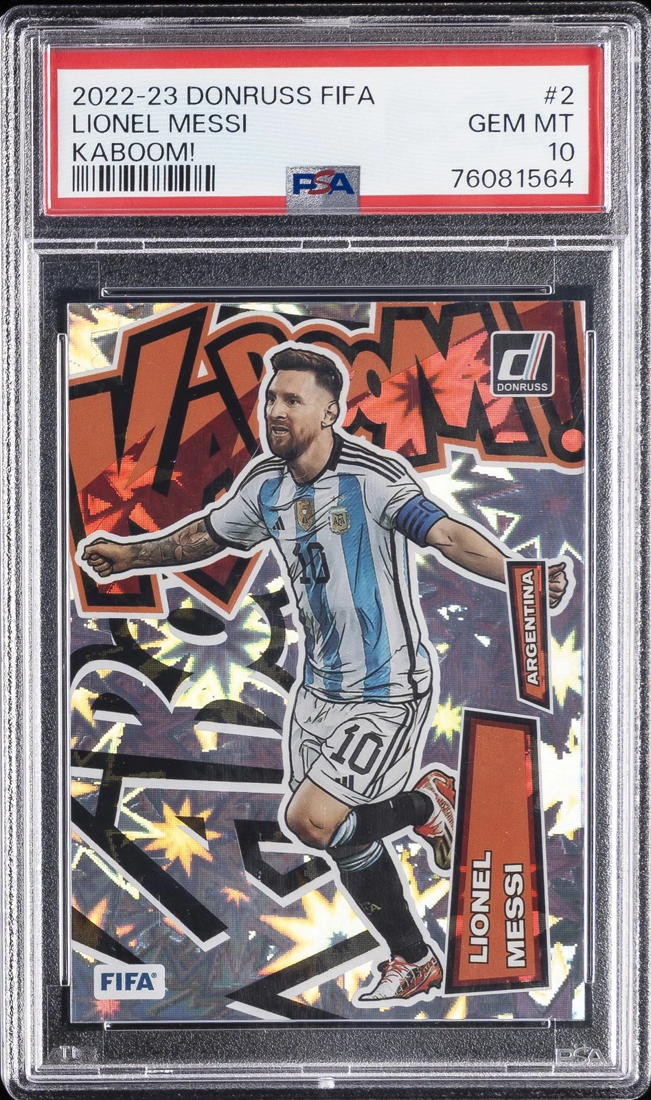 2022 PANINI DONRUSS FIFA KABOOM! #2 LIONEL MESSI PSA 10 — $7,600, 89 bids, ending today on eBay