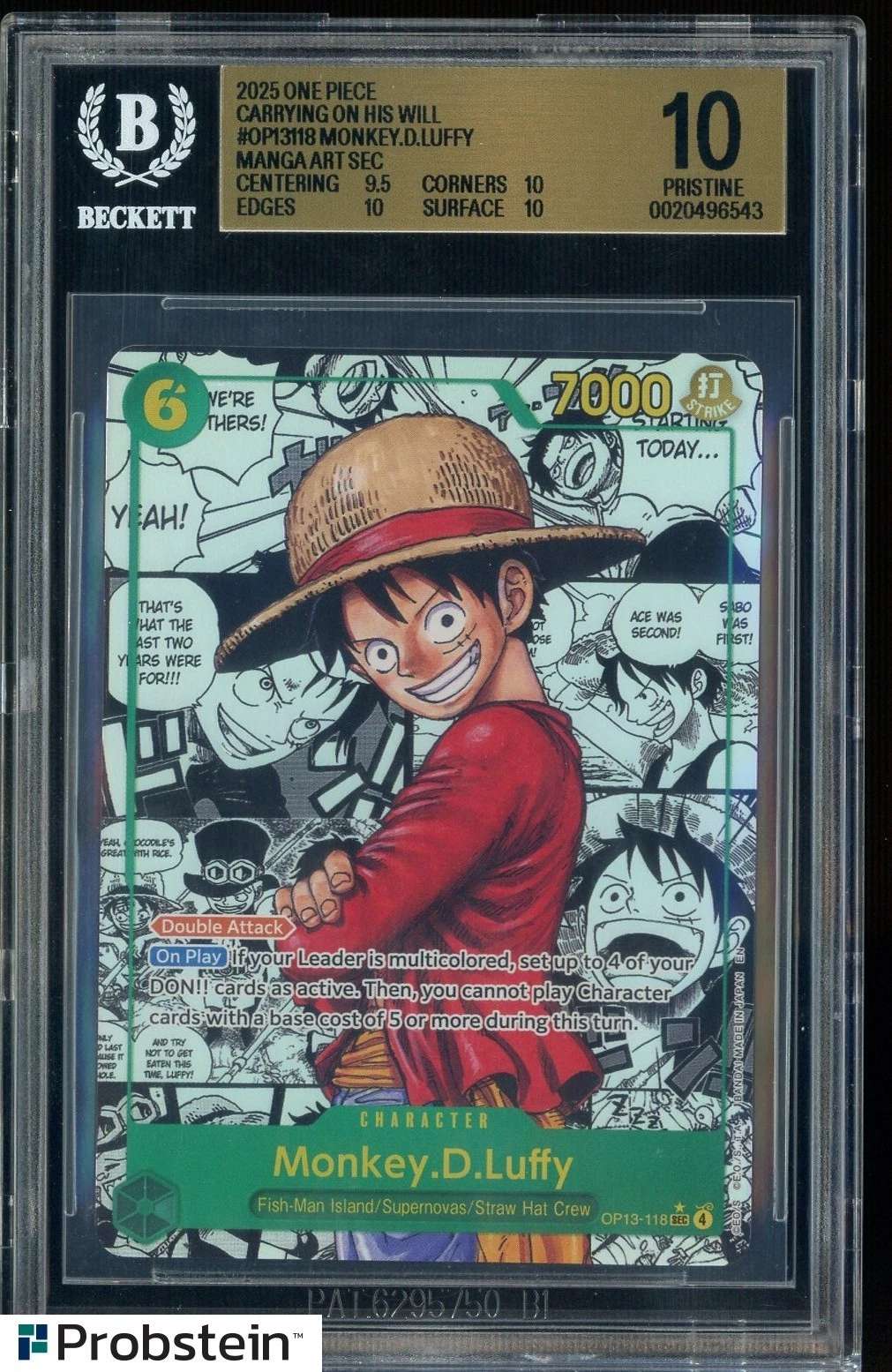 2025 One Piece Carrying/His Will #OP13118 Monkey D. Luffy Manga Art BGS 10 — $5,800, 82 bids, ending today on eBay