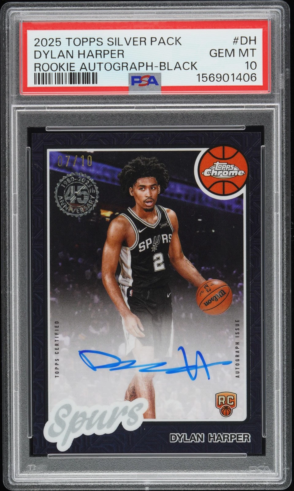 1406 Dylan Harper 2025 Topps Black Refractor Chrome Rookie RC Auto /10 PSA 10 — $9,189, 152 bids, ending today on eBay