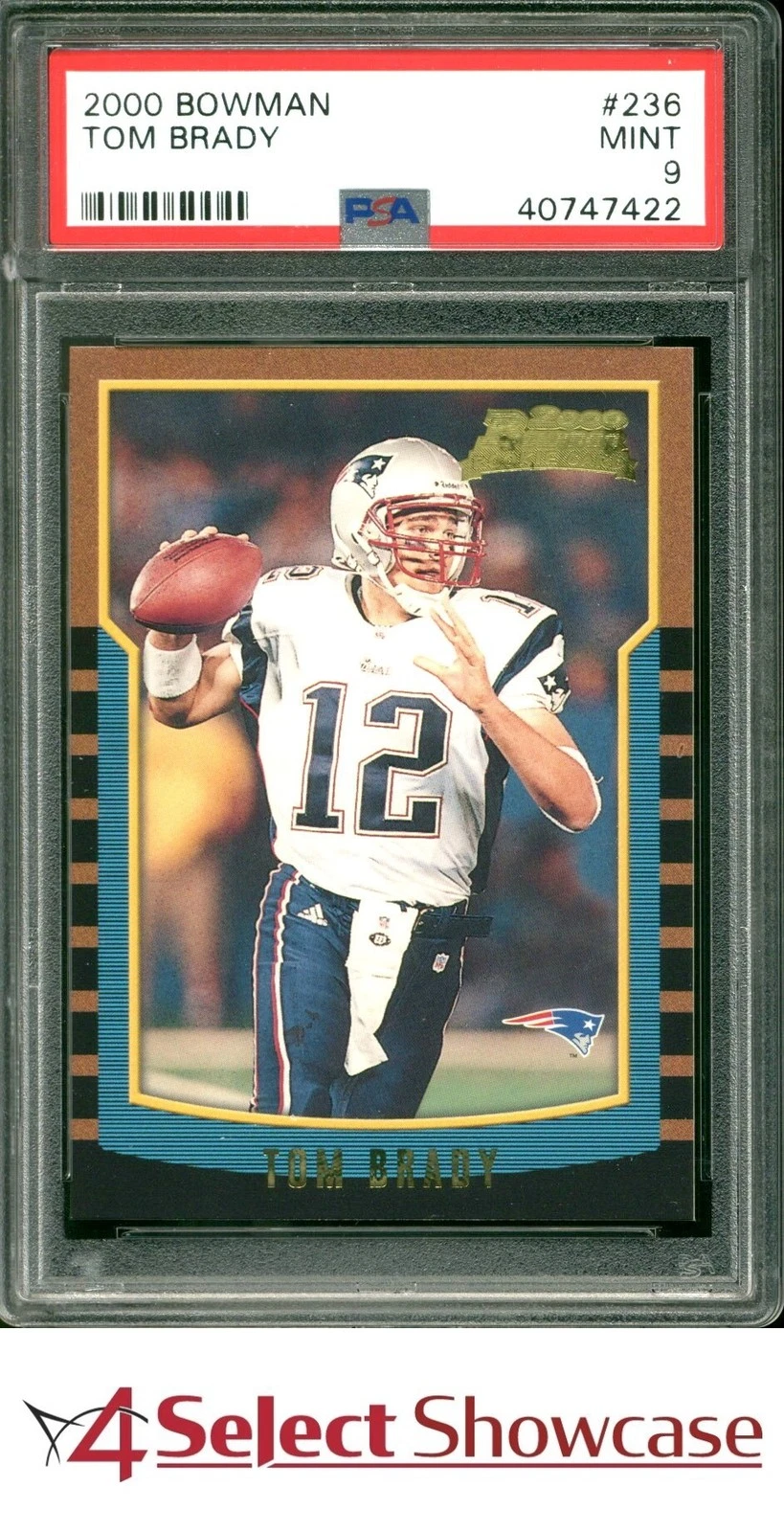 2000 BOWMAN #236 TOM BRADY RC PATRIOTS 4SC ELITE PSA 9 — $6,601, 132 bids, ending today on eBay