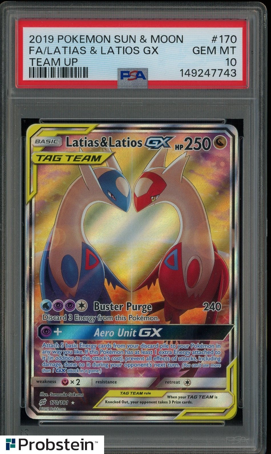2019 Pokemon Sun & Moon Team Up #170 FA Latias & Latios GX PSA 10 GEM MINT — sold for $15,600 on eBay