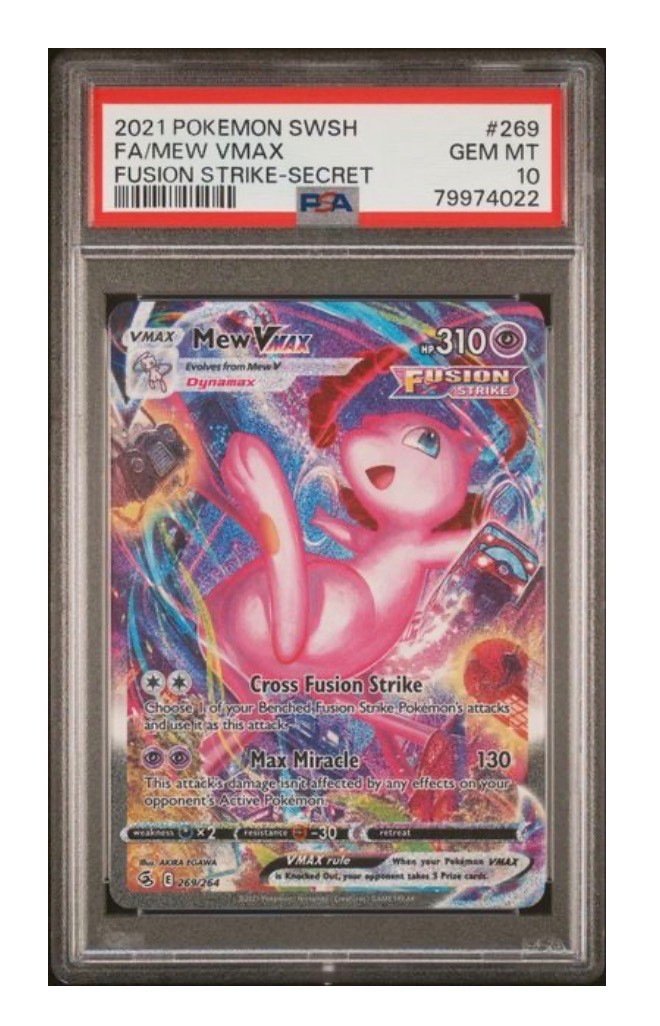 Pokemon Mew Vmax Fusion Strike 269/264 Secret Rare Full Alt Art PSA 10 Gem Mint — sold for $498 on eBay