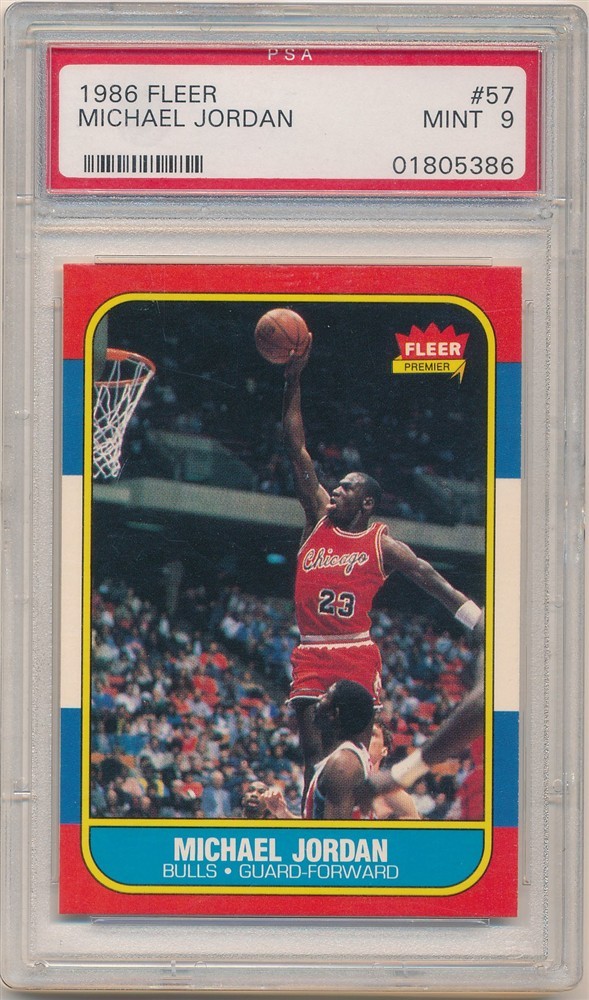 MICHAEL JORDAN 1986/87 FLEER #57 RC ROOKIE CARD CHICAGO BULLS RARE PSA 9 MINT — sold for $42,524 on eBay