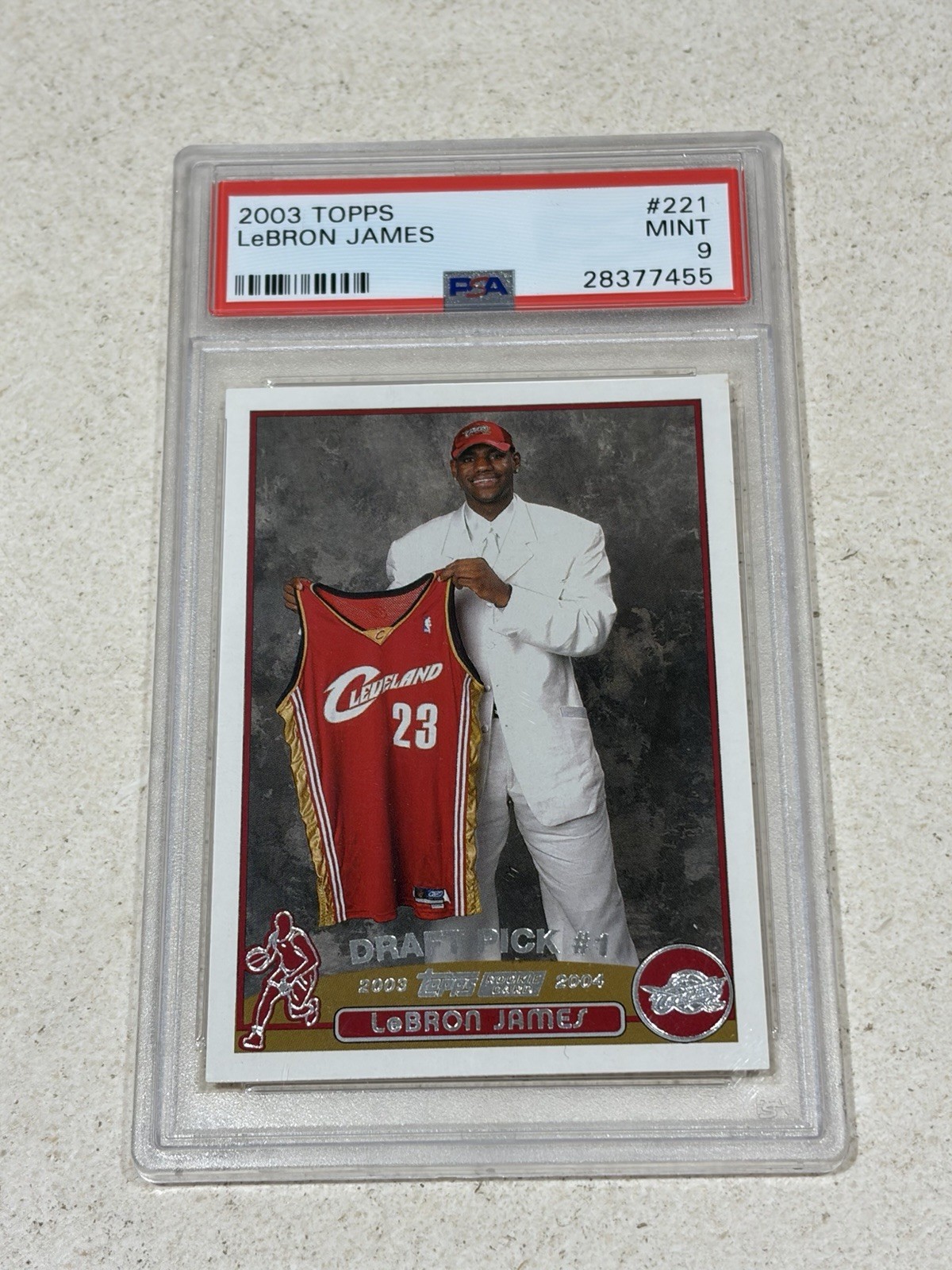 Topps 2003 LeBron James Rookie #221 PSA 9 Cavaliers NBA Draft Card — sold for $1,900 on eBay