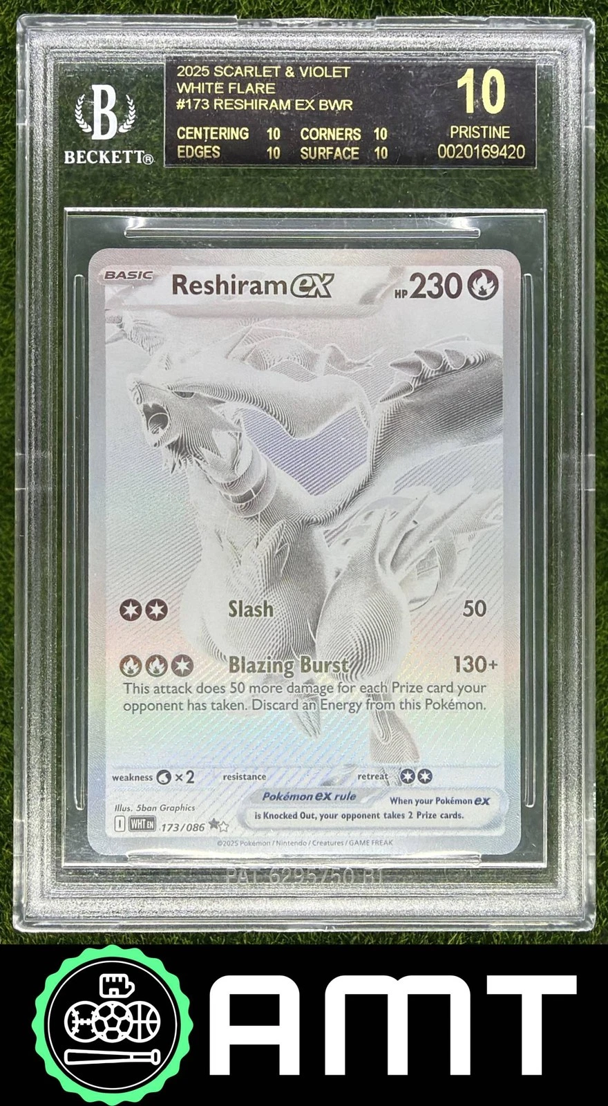 Reshiram ex BGS 10 Black Label 2025 Pokemon White Flare #173/086 Black and White — $5,400, 152 bids, ending today on eBay