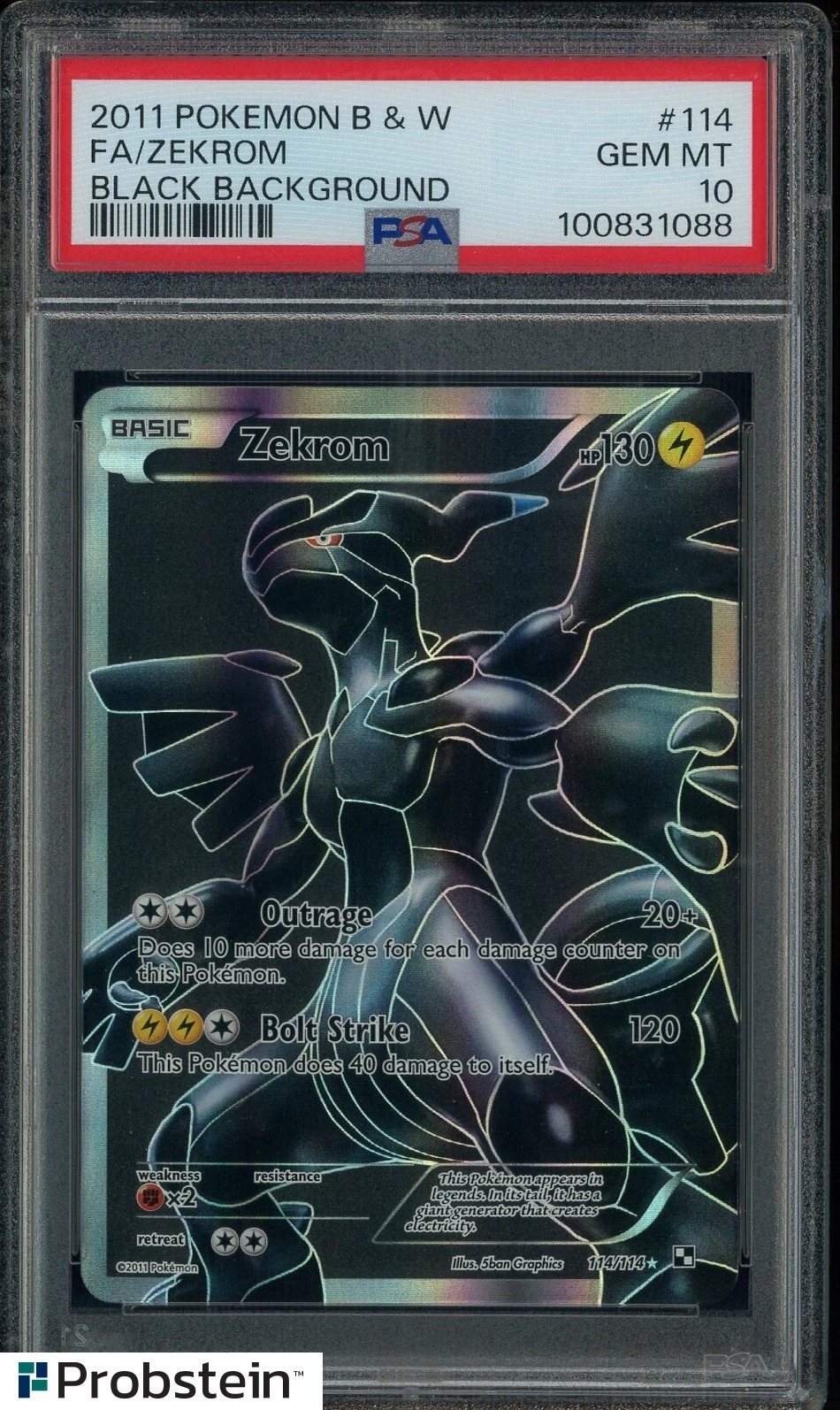 2011 Pokemon B & W Black Background #114 Full Art Zekrom PSA 10 GEM MINT — $13,100, 104 bids, ending today on eBay