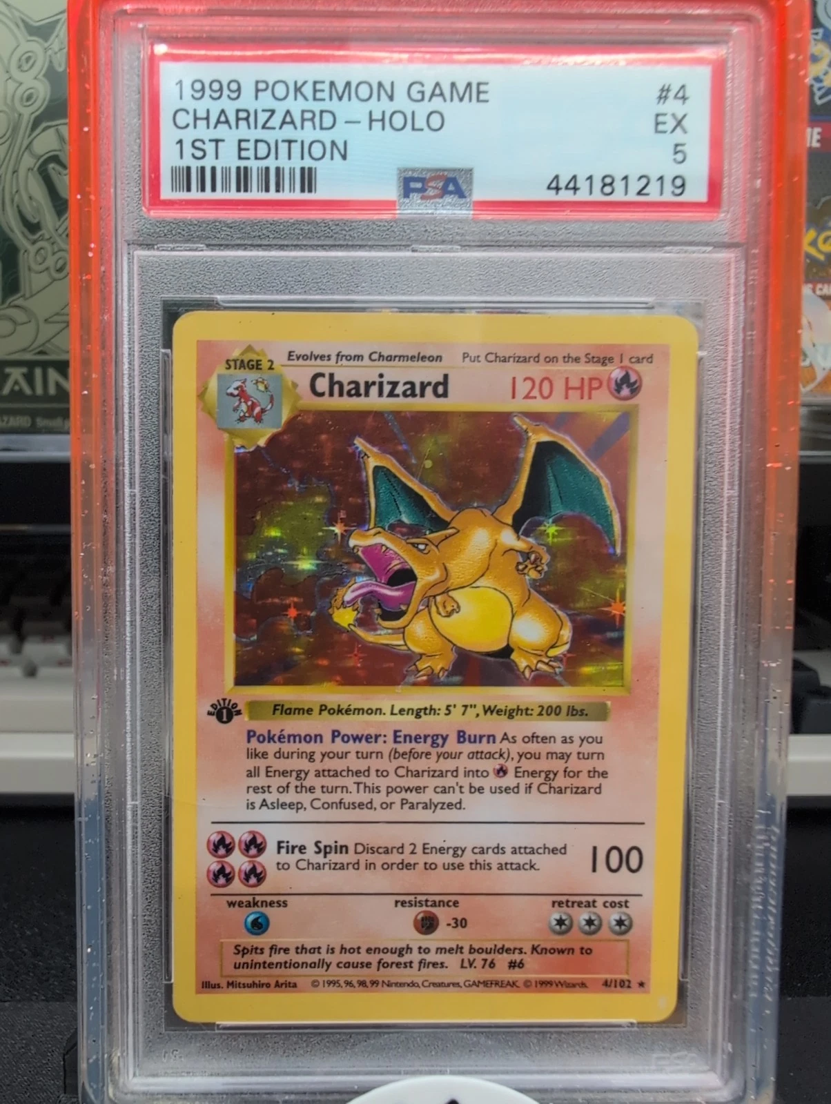1999 Pokemon Game Charizard 1st Edition (Shadowless) Holo PSA 5 POP 782 — $14,500, 87 bids, ending today on eBay