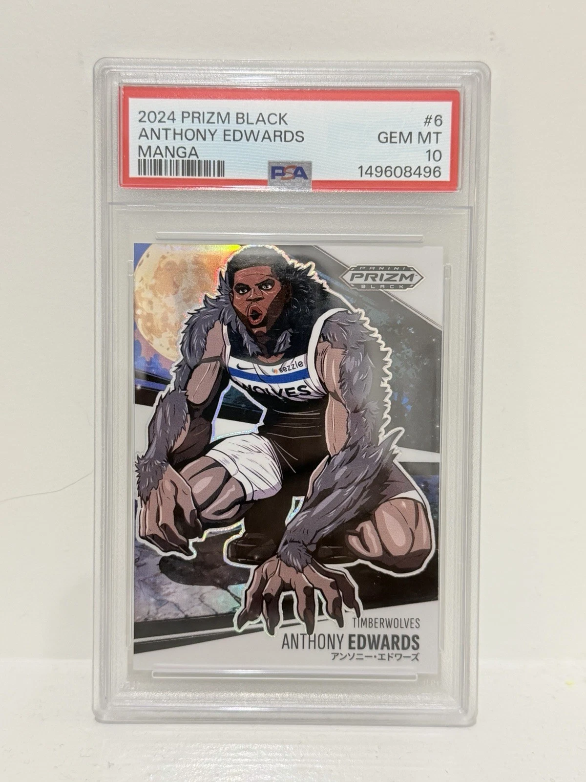 Panini 2024-25 Prizm Black Manga Anthony Edwards #6 Timberwolves PSA 10 — $8,500, 51 bids, ending today on eBay