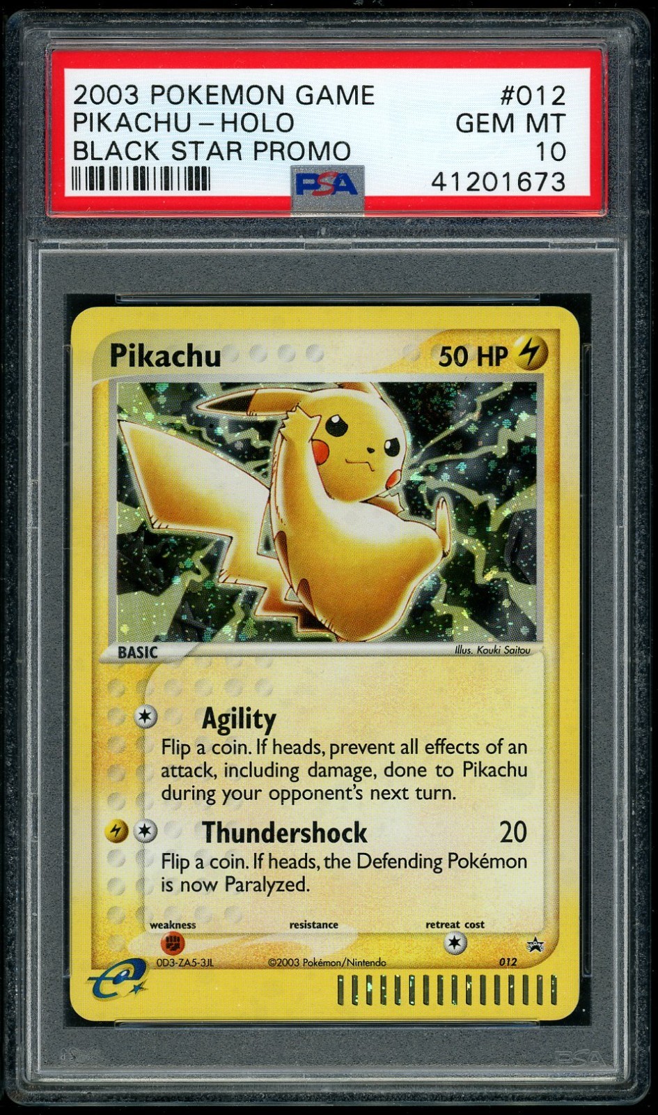 2003 Pokemon Black Star Promo #012 Pikachu Holo in a PSA 10 holder, sold for $6,600 on eBay