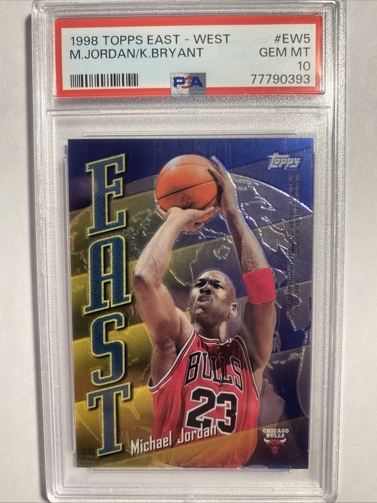 1998 Topps East/West #EW5 Michael Jordan and Kobe Bryant, PSA 10 — sold for $15,000 on eBay