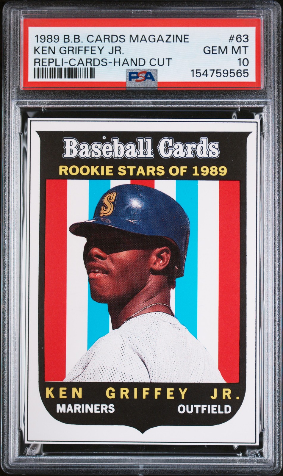 154759565 Ken Griffey Jr 1989 Baseball Magazine #63 Repli-Cards Rookie RC PSA 10 — sold for $1,200 on eBay