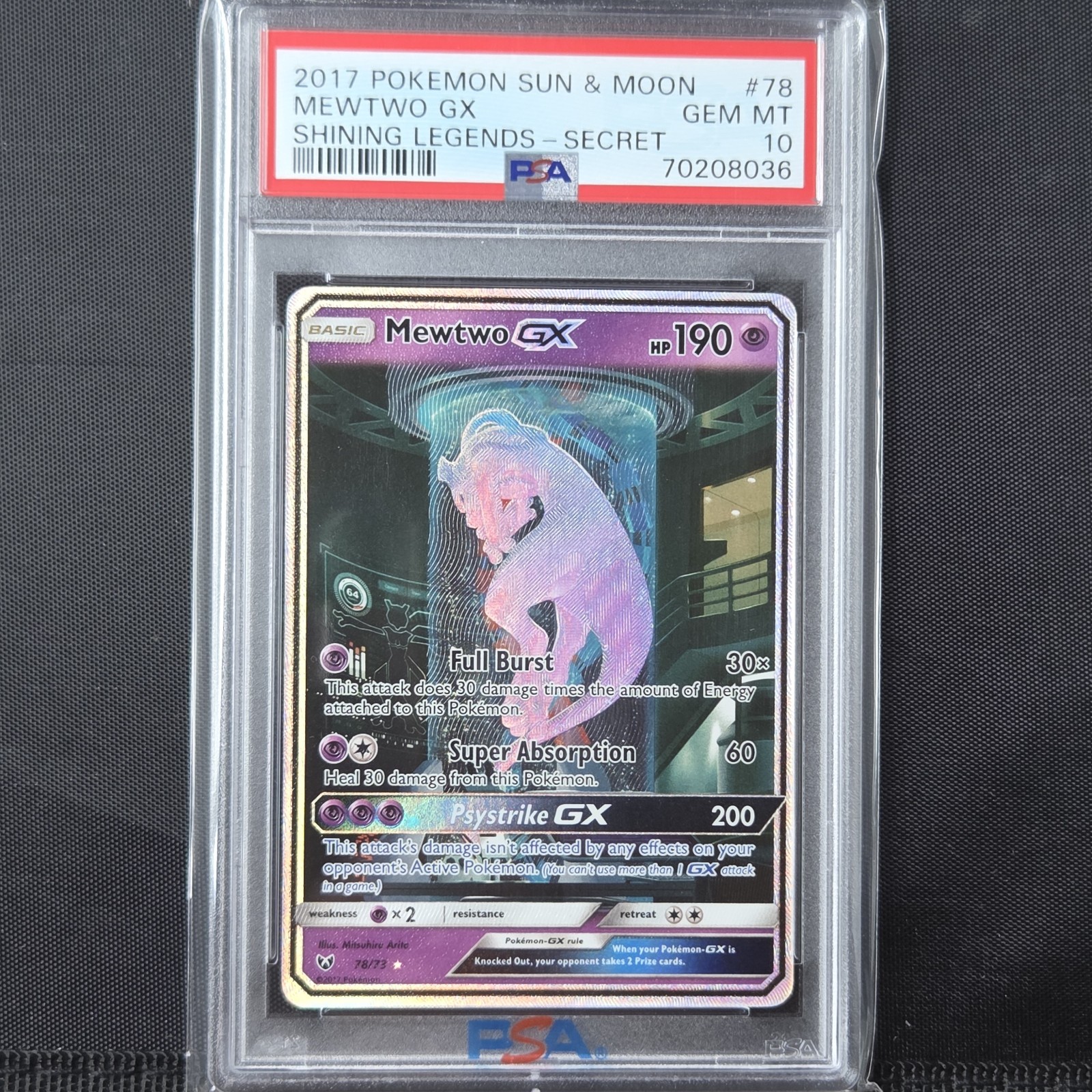PSA 10 GEM MT - 2017 Shining Legends MEWTWO GX Secret Rare Holo Pokémon - 78/73 — sold for $8,150 on eBay