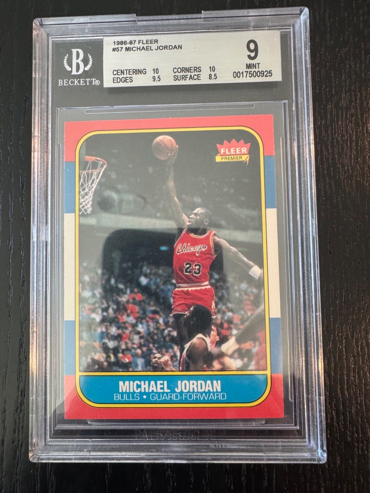 1986 Fleer #57 Michael Jordan rookie card in a BGS 9 holder, listed at $50,000 on eBay and sold on an accepted best offer