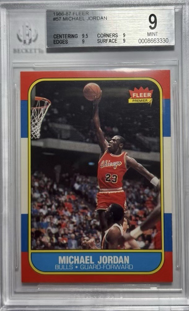 1986-87 Fleer Michael Jordan #57 rookie in a BGS 9 slab, listed at $30,000 on eBay and sold through an accepted best offer