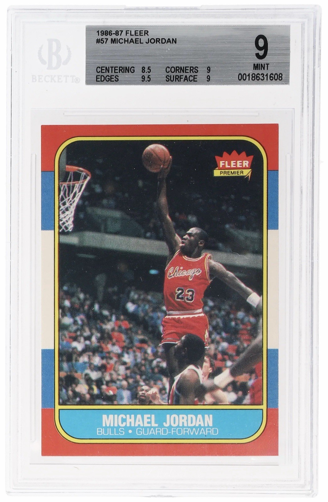 1986-87 Fleer #57 Michael Jordan rookie card graded BGS 9, sold for $27,000 on eBay