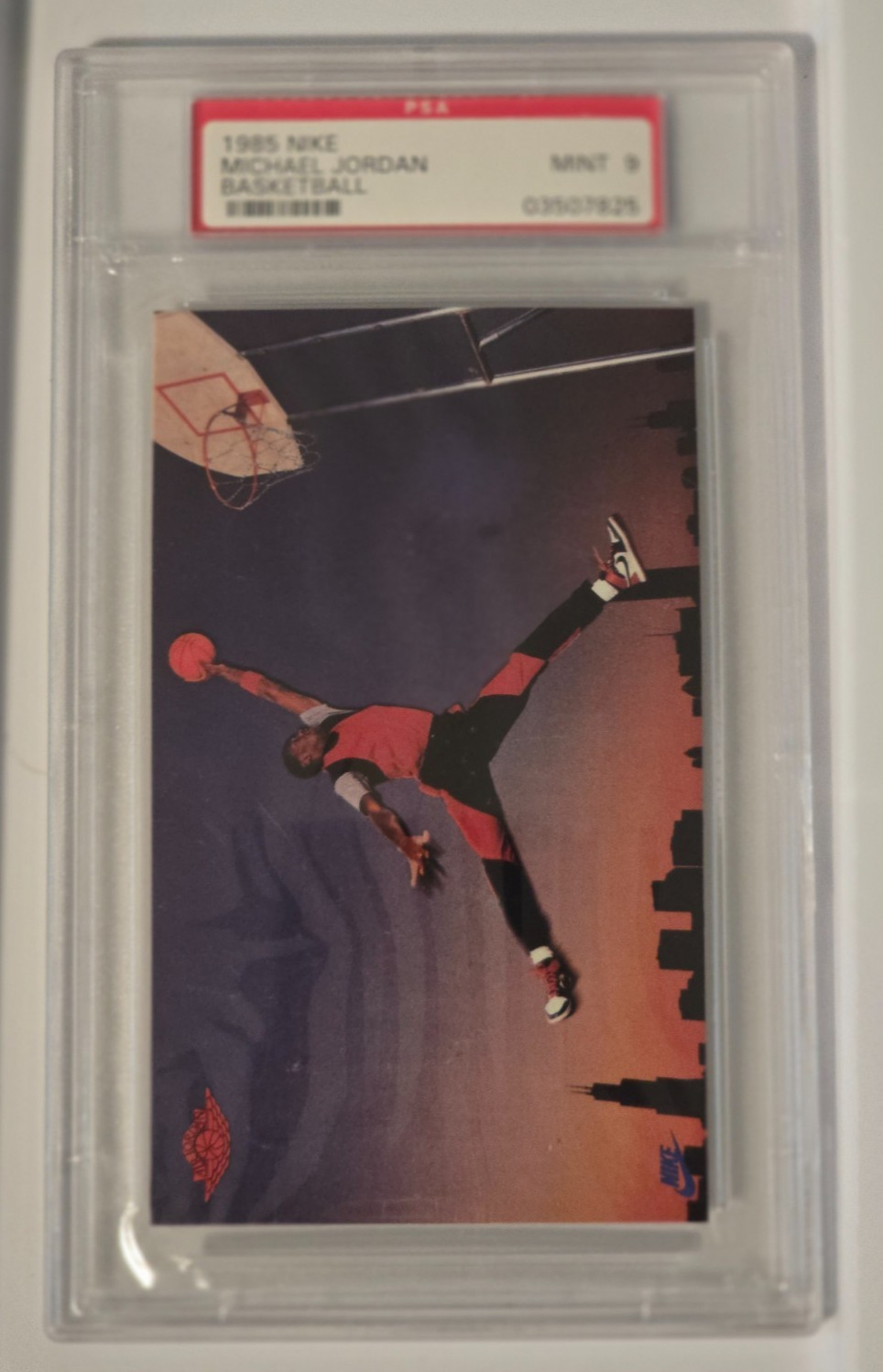 1985 Nike Michael Jordan promo card graded PSA 9, sold for $5,101.00 on eBay