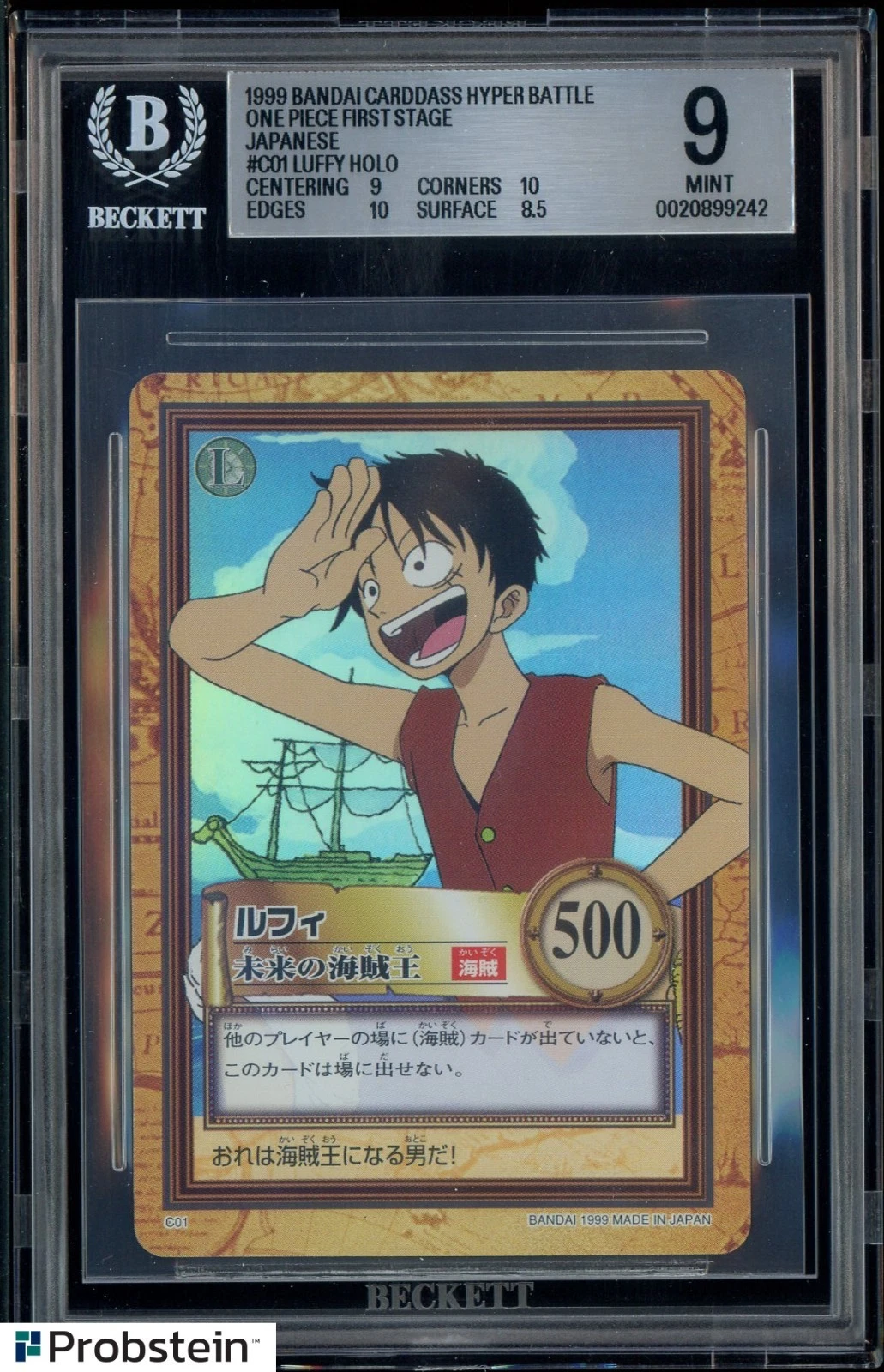1999 One Piece Carddass Hyper Battle First Stage Luffy C01 Foil BGS 9 MINT — $9,700, 68 bids, ending today on eBay