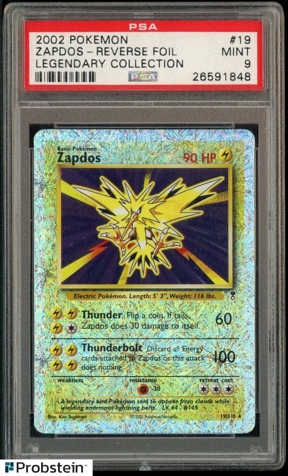 2002 Pokemon Legendary Collection #19 Zapdos Reverse Holo Foil PSA 9 MINT — $6,600, 83 bids, ending today on eBay