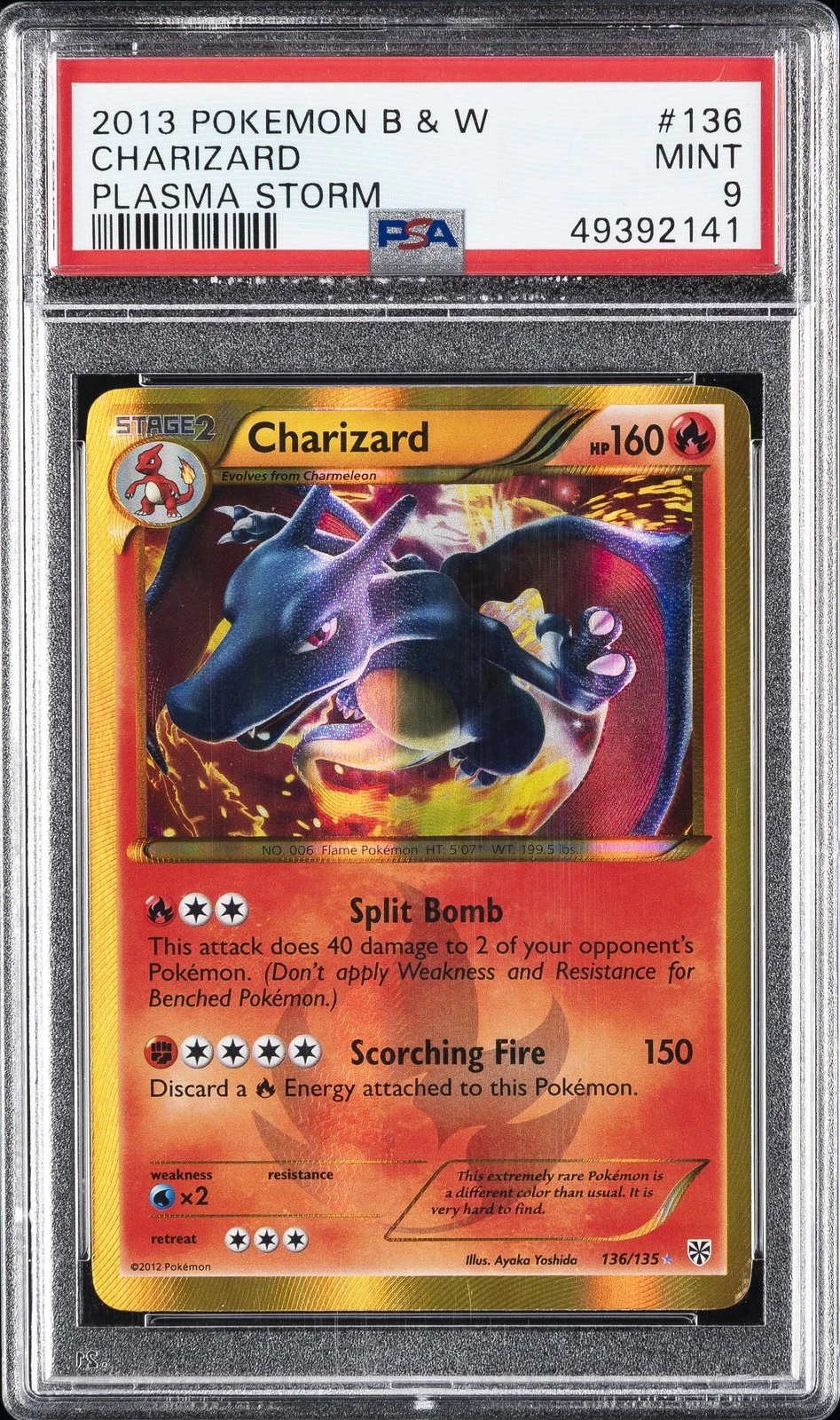 2013 POKEMON BLACK & WHITE PLASMA STORM #136 CHARIZARD PSA 9 — $5,100, 115 bids, ending today on eBay