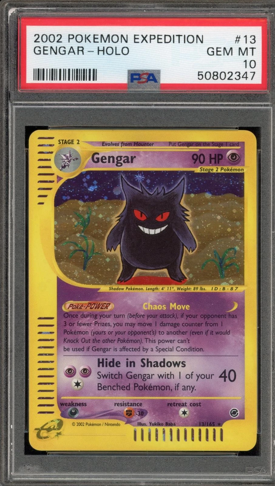 Pokemon Gengar Holo Expedition 13/165 PSA 10 Gem Mint — $150,100, 160 bids, ending today on eBay