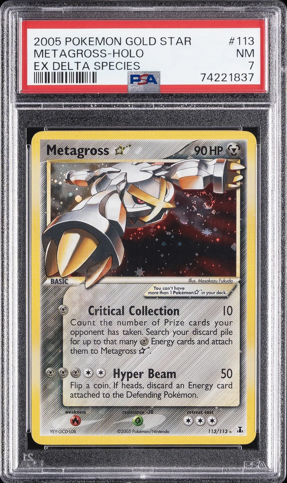 2005 POKEMON EX DELTA SPECIES GOLD STAR #113 METAGROSS-HOLO PSA 7 — $5,600, 157 bids, ending today on eBay