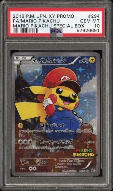 2016 POKEMON JAPANESE XY PROMO #294 FA MARIO PIKACHU PSA 10 — $35,100, 84 bids, ending today on eBay