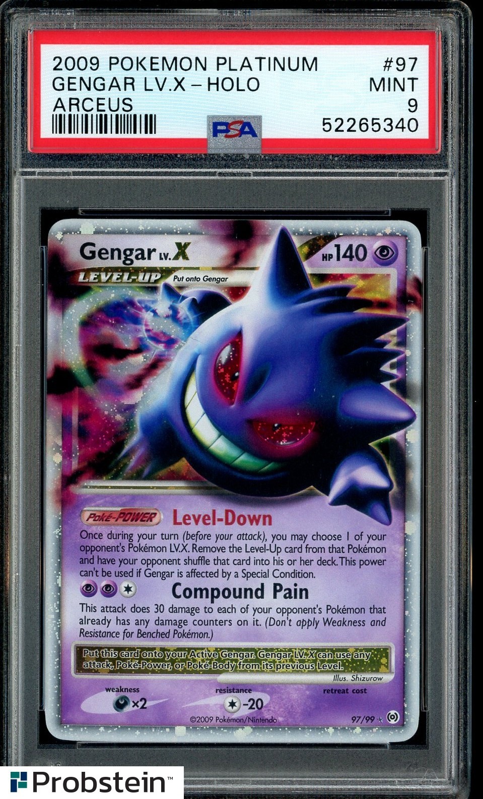 2009 Platinum Arceus #97 Gengar LV.X graded PSA 9 — sold for $13,600 on eBay on 2026-10-26