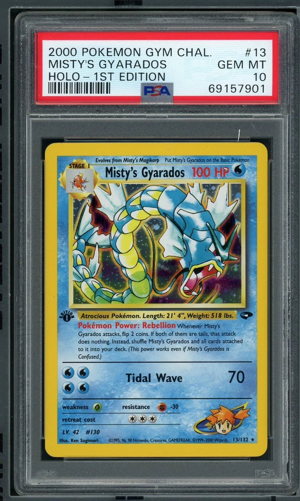 2000 Pokemon Gym Challenge Misty's Gyarados Holo 1st Edition #13, graded PSA 10, sold for $9,357 on eBay