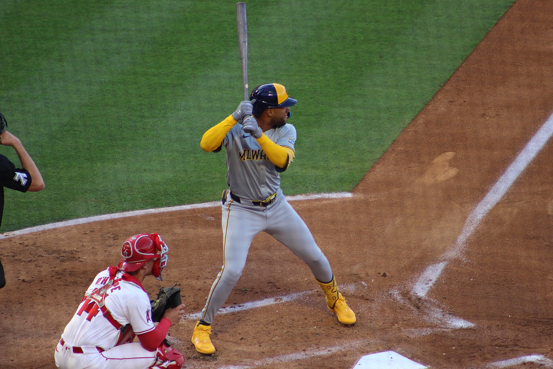 Jackson Chourio of the Milwaukee Brewers in the batter's box