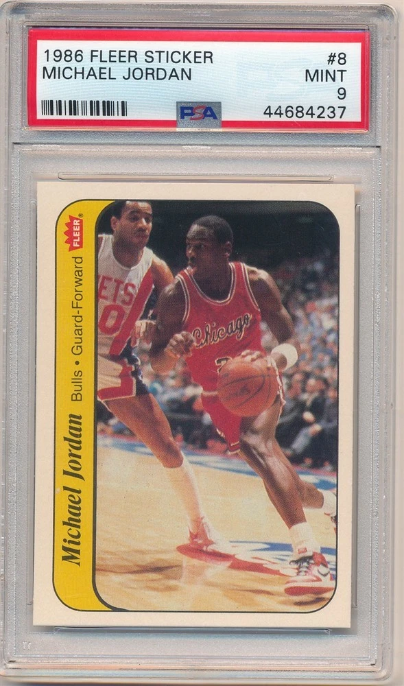 1986 Fleer sticker #8 Michael Jordan graded PSA 9, sold for $10,456 on eBay