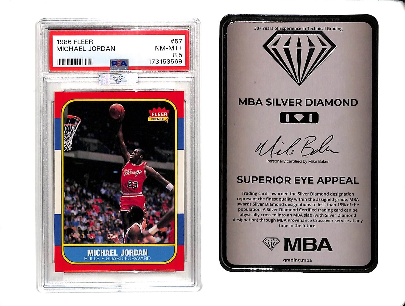 1986-87 Fleer #57 Michael Jordan rookie card in a PSA 8.5 holder — sold for $25,100 on eBay