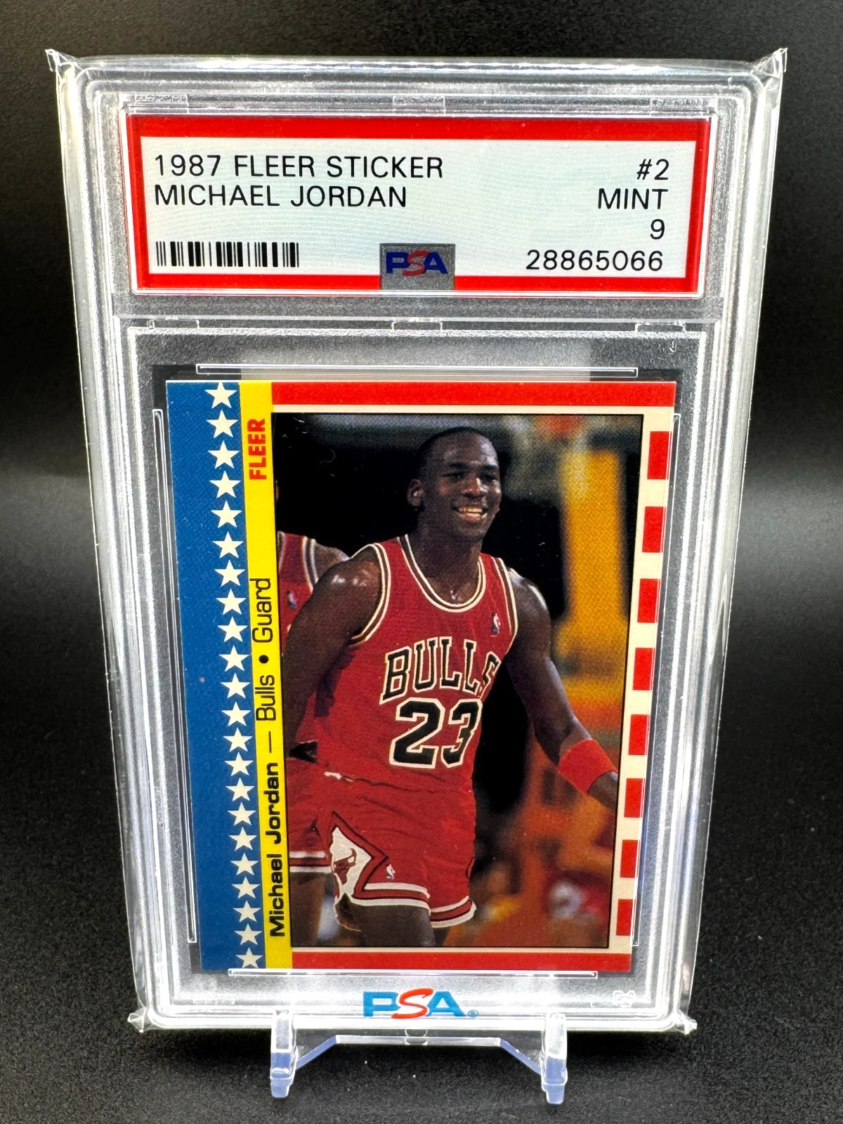 1987-88 Fleer Stickers #2 Michael Jordan, PSA 9 — sold for $3,461.99 on eBay